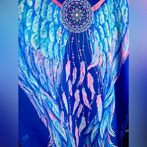 Bohemian Kimono Duster Angel Dreamcatcher Spirit Robe Swimsuit Coverup - Picture 8 of 9
